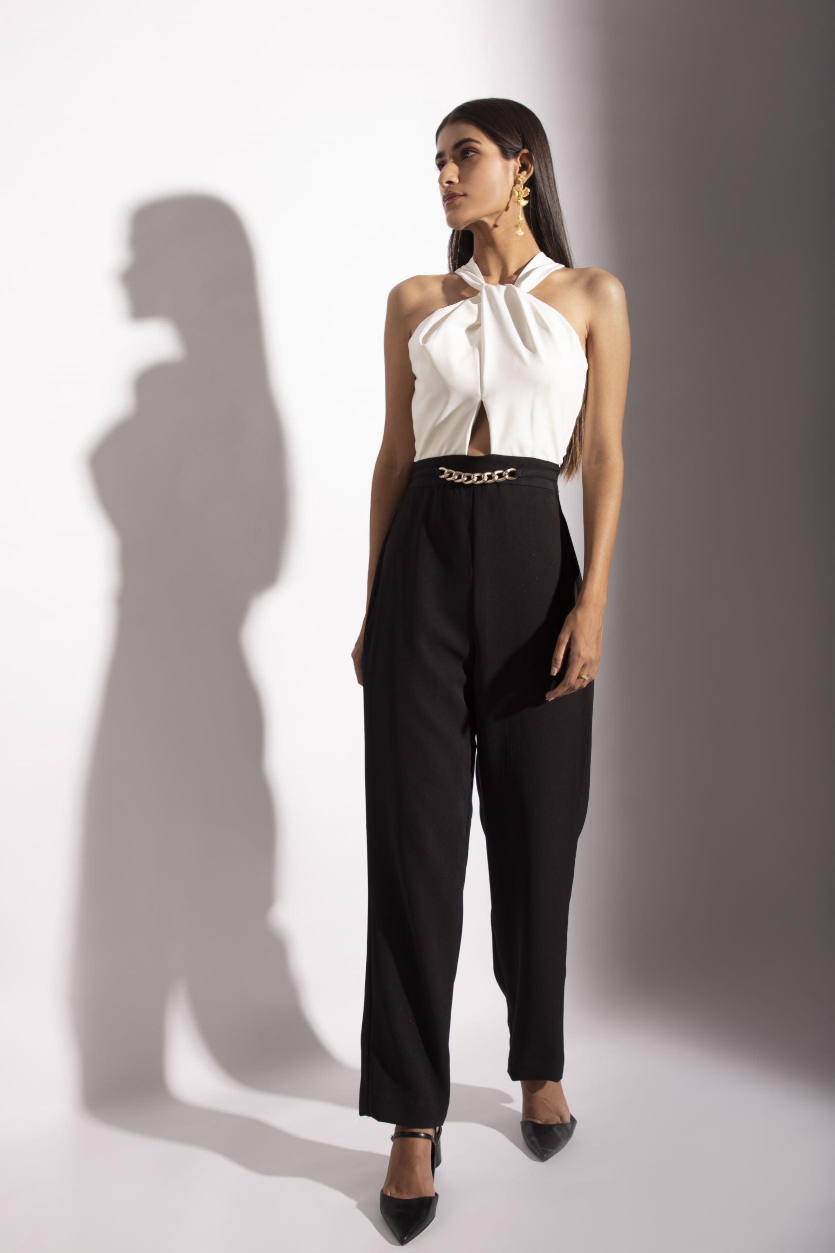 BLACK AND WHITE CHAIN JUMPSUIT