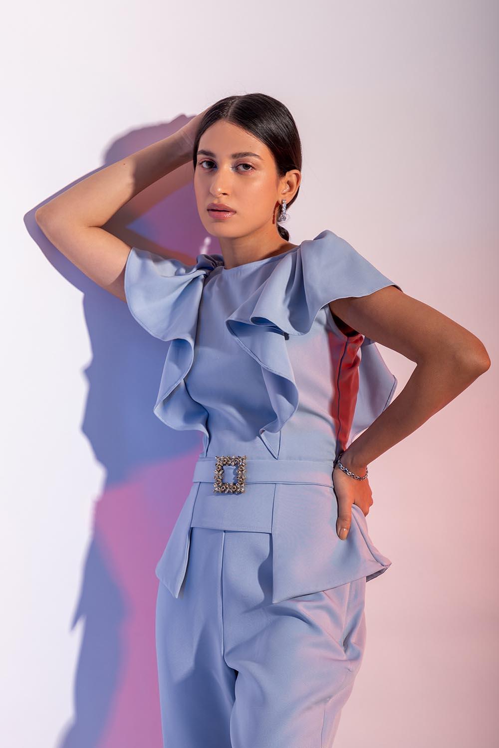 PRAKASHI IN ICE BLUE RUFFLE SET - LabelIris