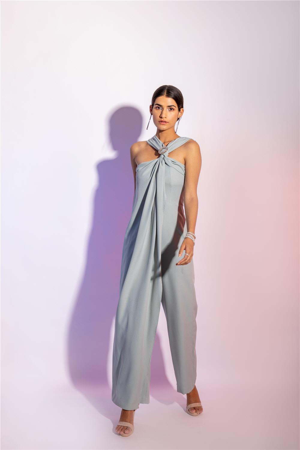 MINT FRONT DRAPE JUMPSUIT - LabelIris