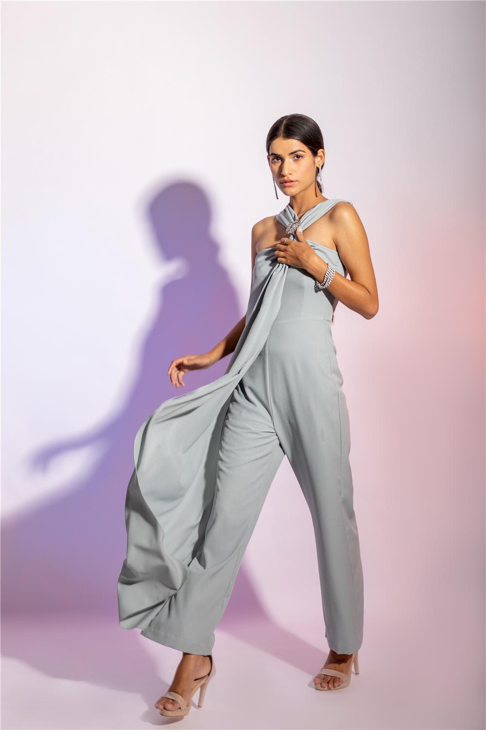 MINT FRONT DRAPE JUMPSUIT - LabelIris