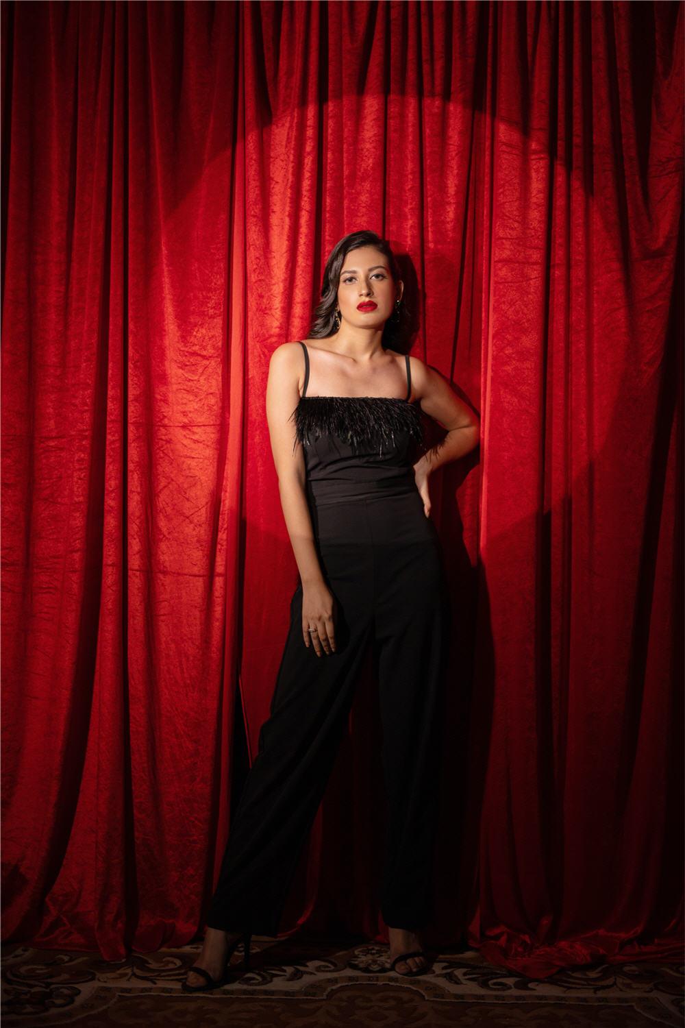 BLACK FEATHER JUMPSUIT - LabelIris