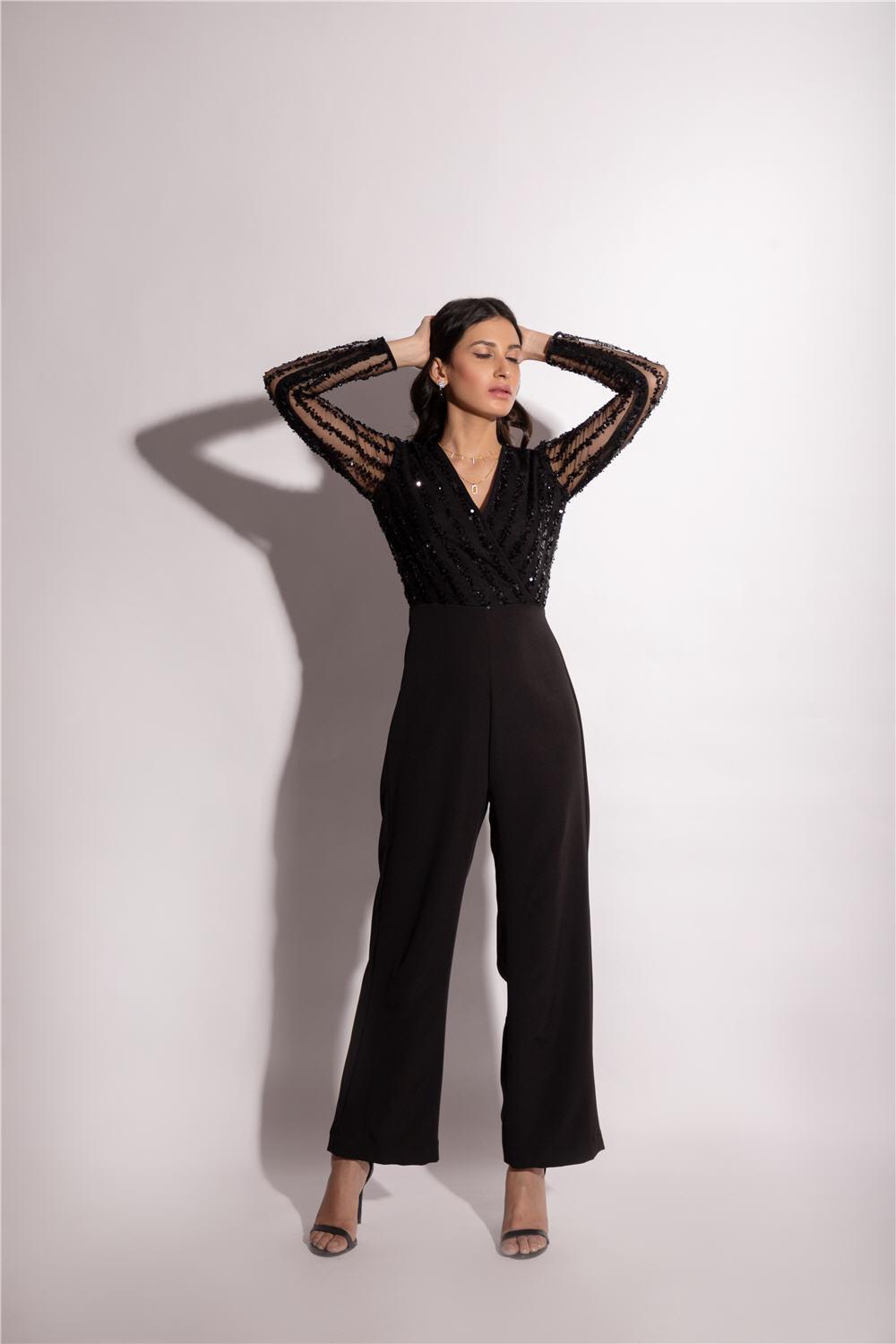 BLACK SEQUIN JUMPSUIT - LabelIris