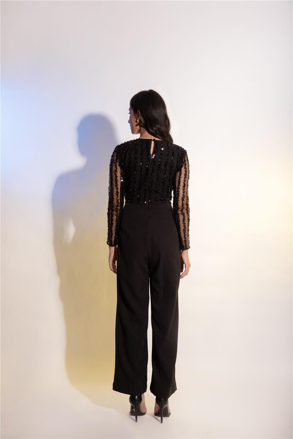 BLACK SEQUIN JUMPSUIT - LabelIris