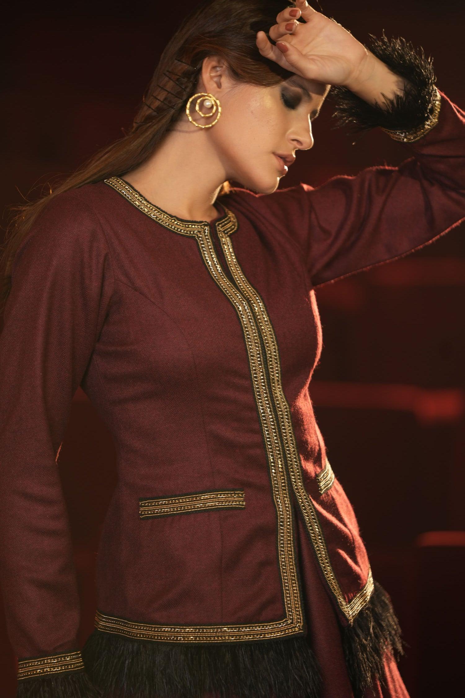 MAROON TWEED FEATHER SET - LabelIris