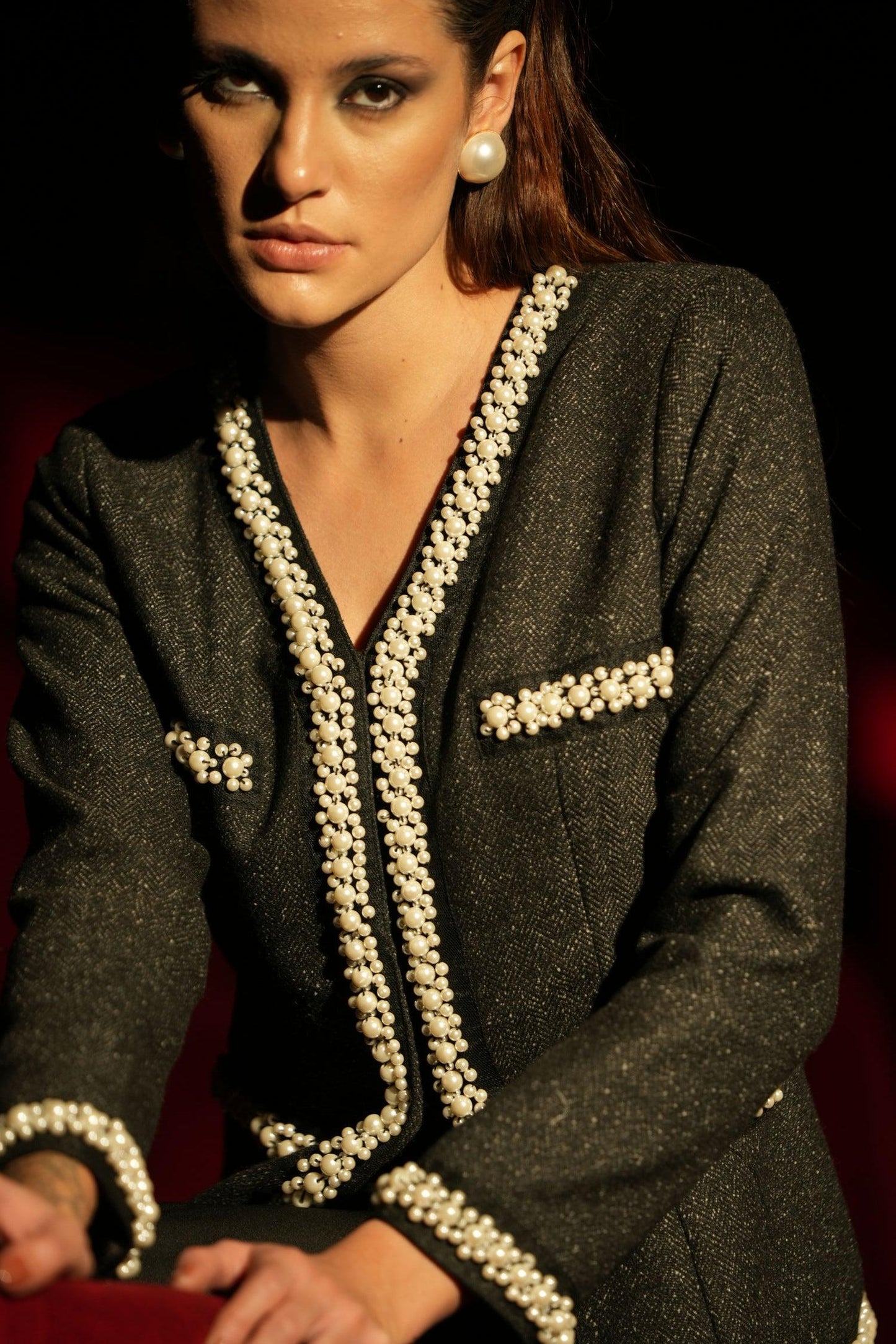 MELANGE PEARL TWEED JACKET - LabelIris