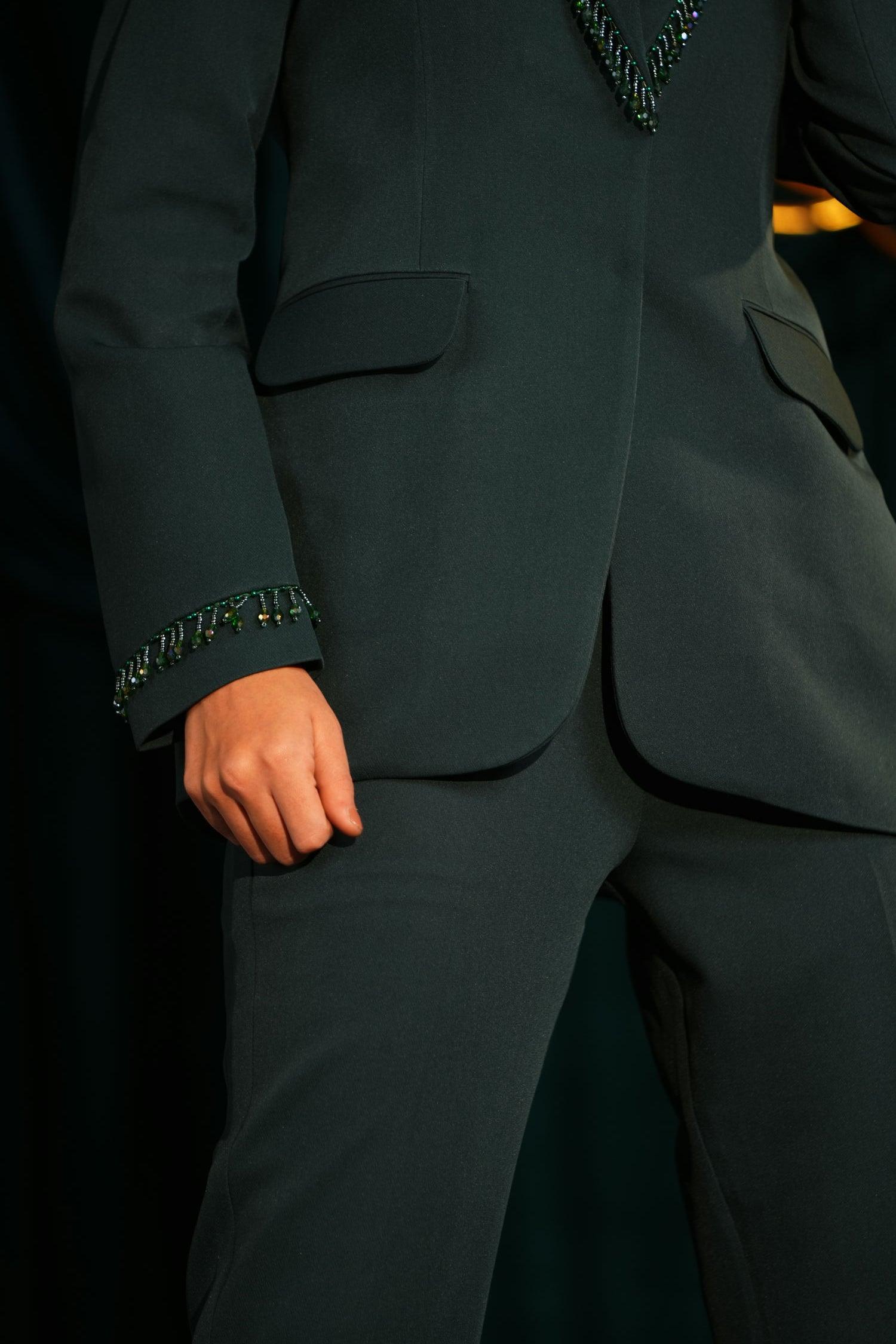 EMERALD BEADED PANT SUIT - LabelIris