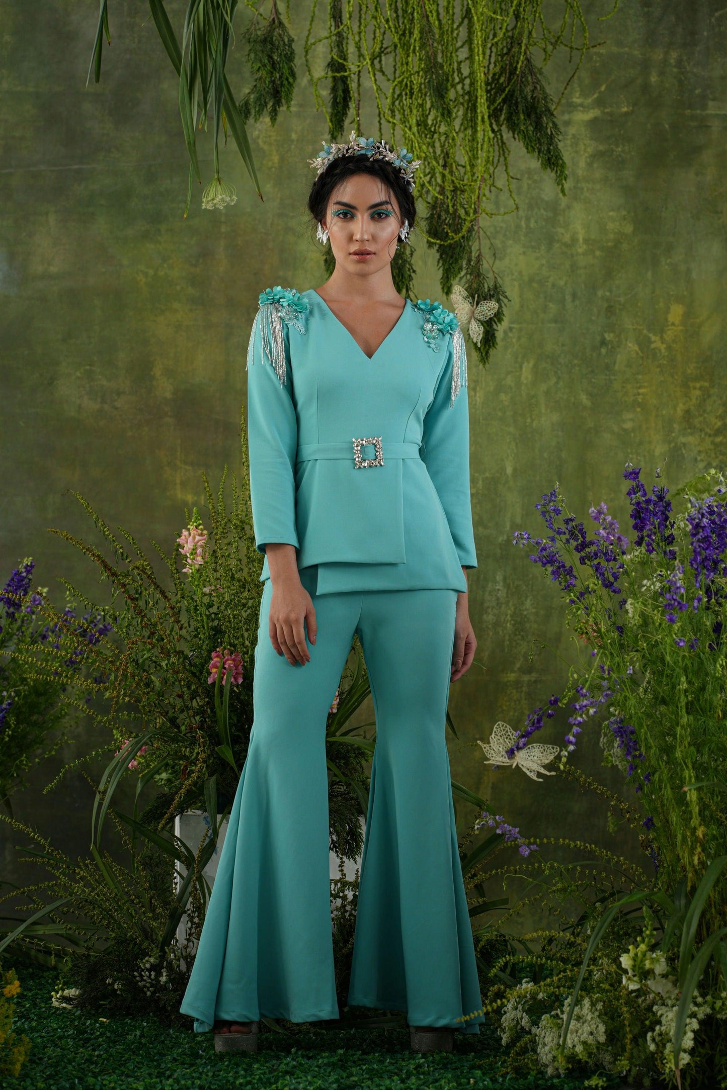 CYAN EMBELLISHED  CO-ORD SET