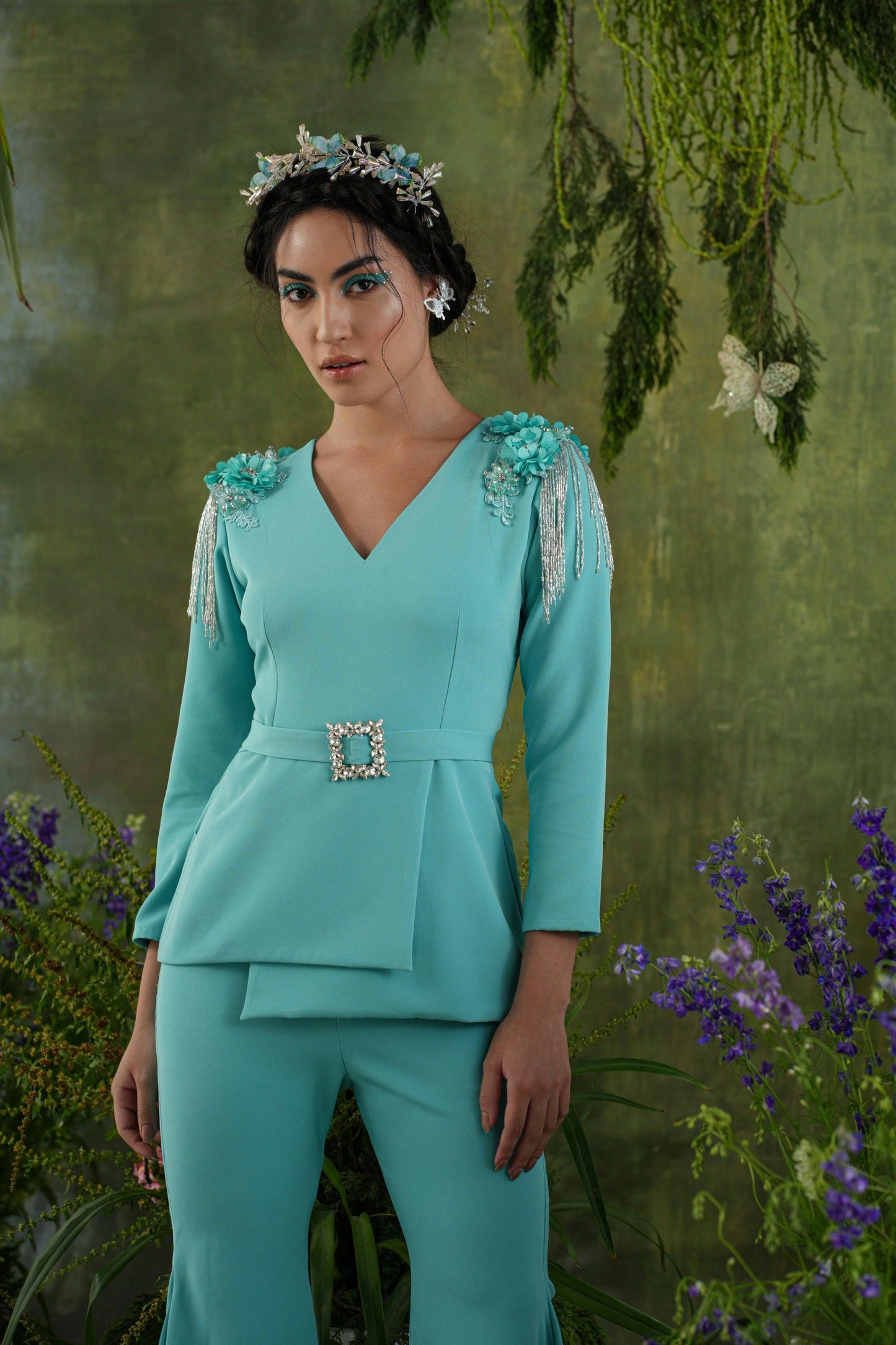 CYAN EMBELLISHED  CO-ORD SET