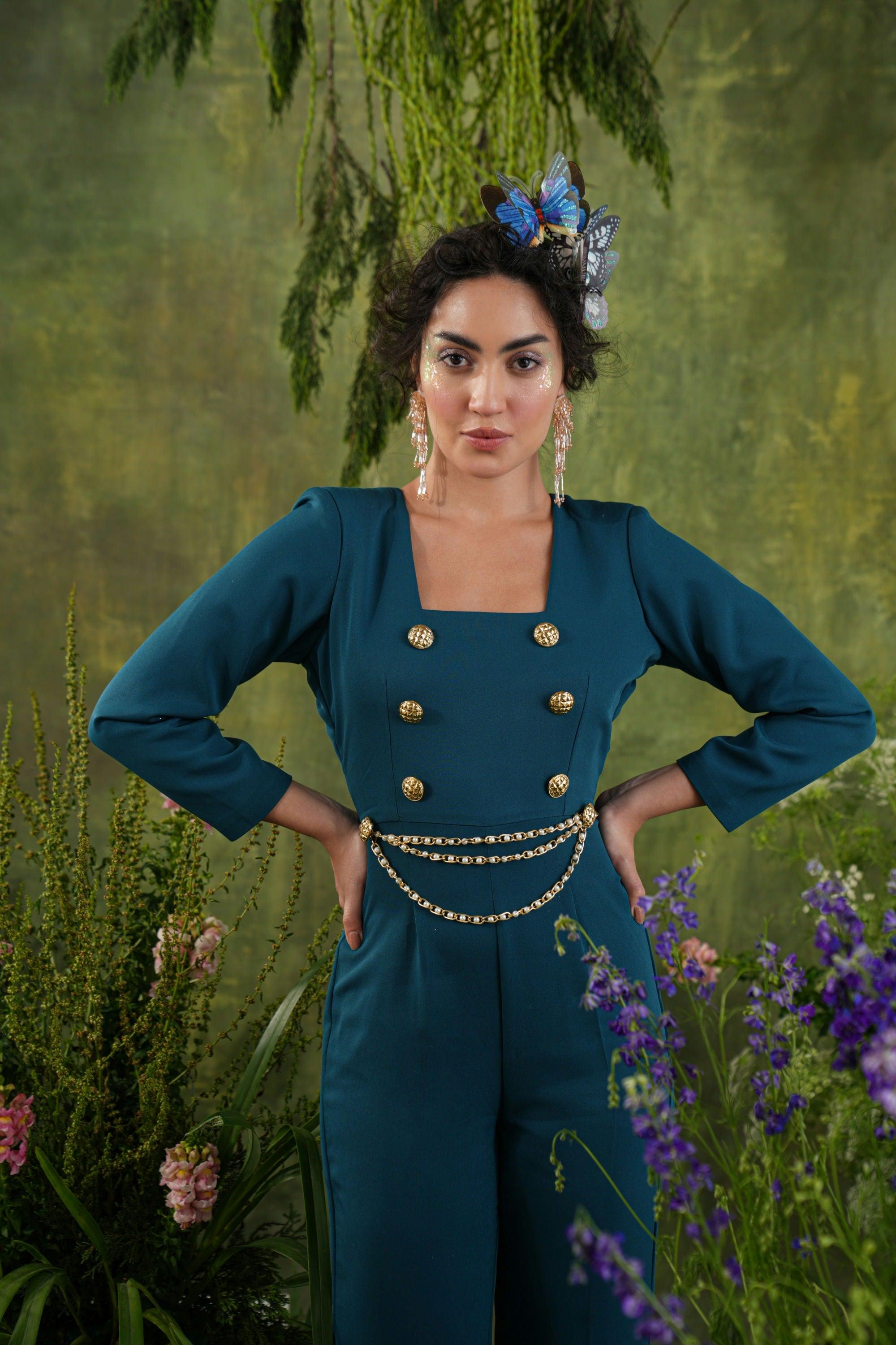 TEAL CHAIN JUMPSUIT
