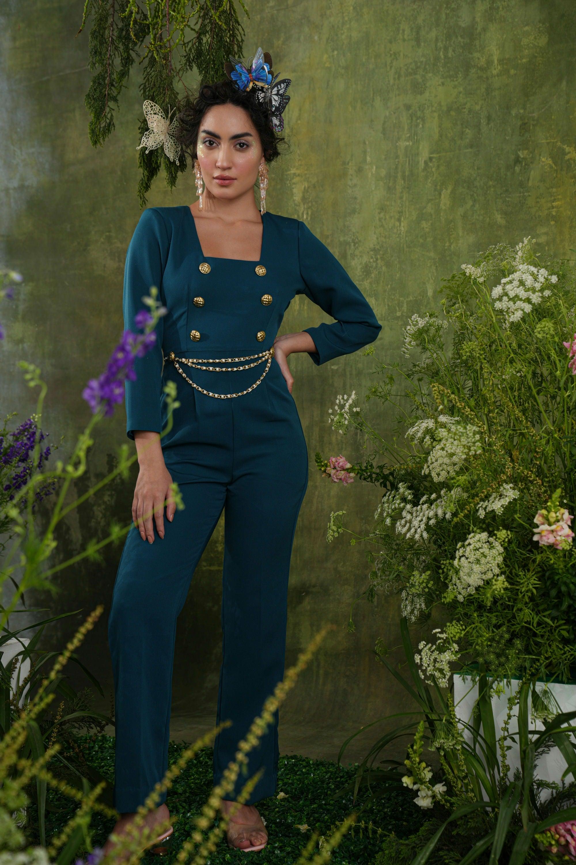 TEAL CHAIN JUMPSUIT