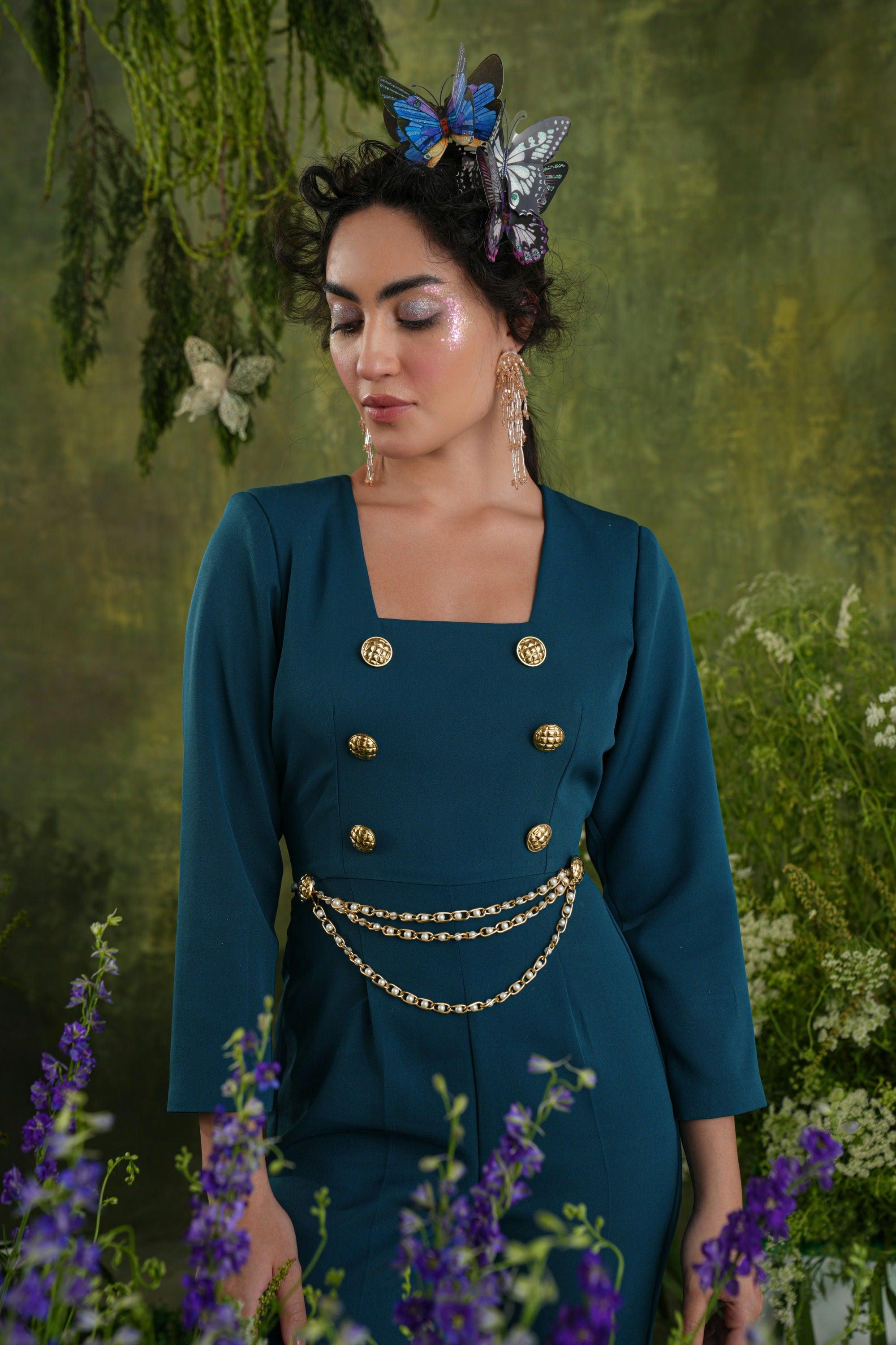 TEAL CHAIN JUMPSUIT