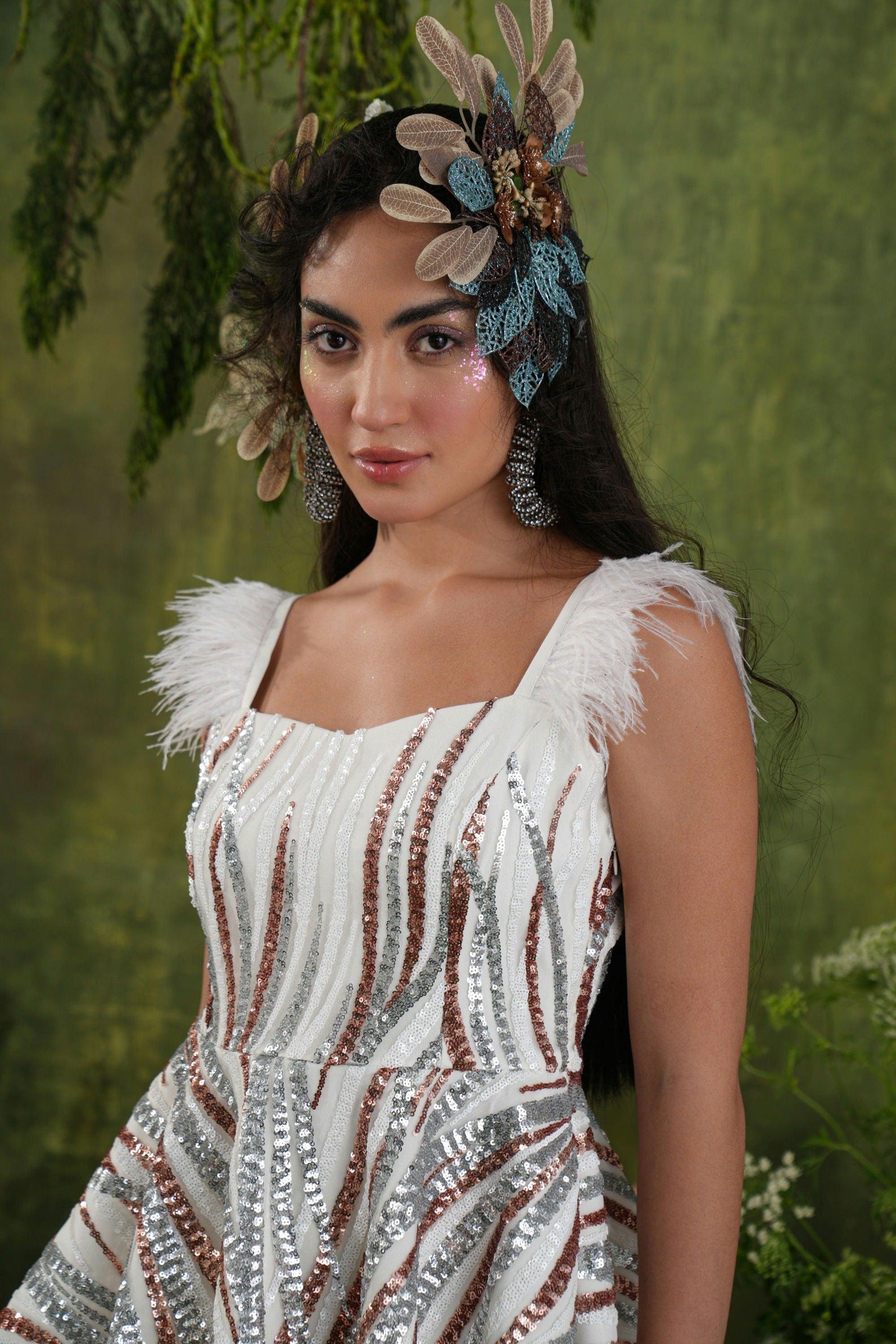 IVORY SEQUIN AND  FEATHER TOP