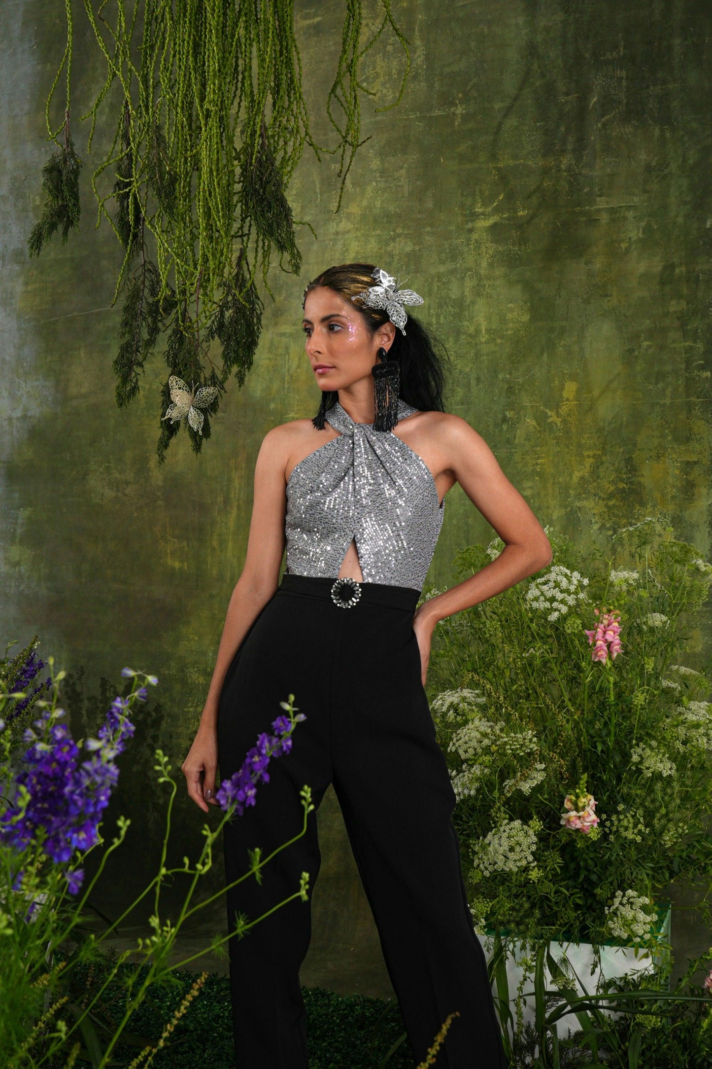 SILVER SEQUIN & BLACK JUMPSUIT